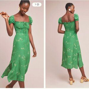 Faithfull the Brand Myrtille Midi Green Floral Dress size 2